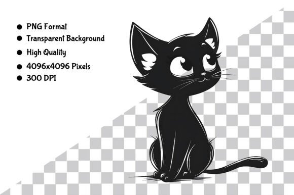 Download Watercolor B&amp;W Cartoon Cat PNG - Cartoon cat png Collection