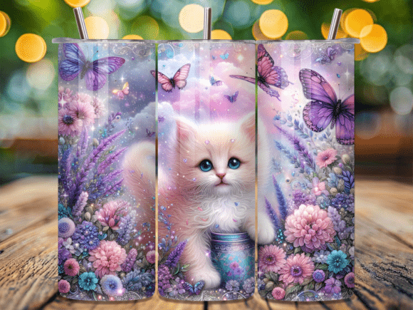 Download Fluffy Pastel Kitten Sitting Tumbler PNG - Premium Resources