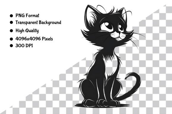 Download Watercolor B&amp;W Cartoon Cat PNG - Cartoon cat png Collection