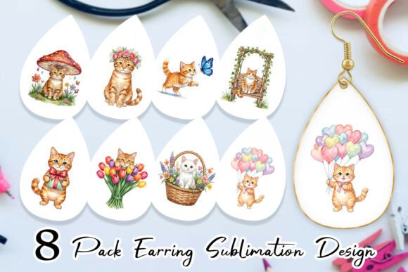 Download Pastel Garden Cat Earring PNG Design - Premium Resources