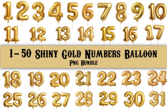 Download 1-50 Numbers of Gold Balloon PNG Bundle - Balloon png Collection