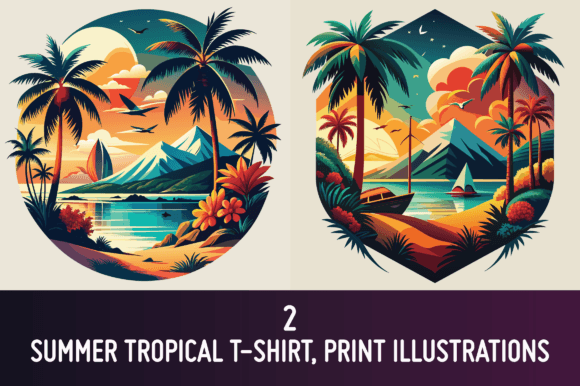 Download 2 SUMMER TROPICAL T-SHIRT ILLUSTRATIONS - Premium Resources