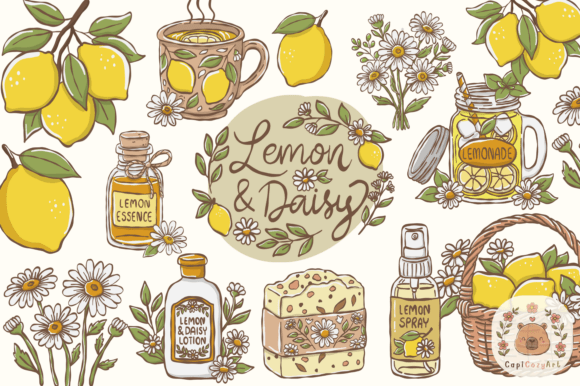 Download Cute Lemon &amp; Daisy Botanical Clipart - Botanical clipart Collection